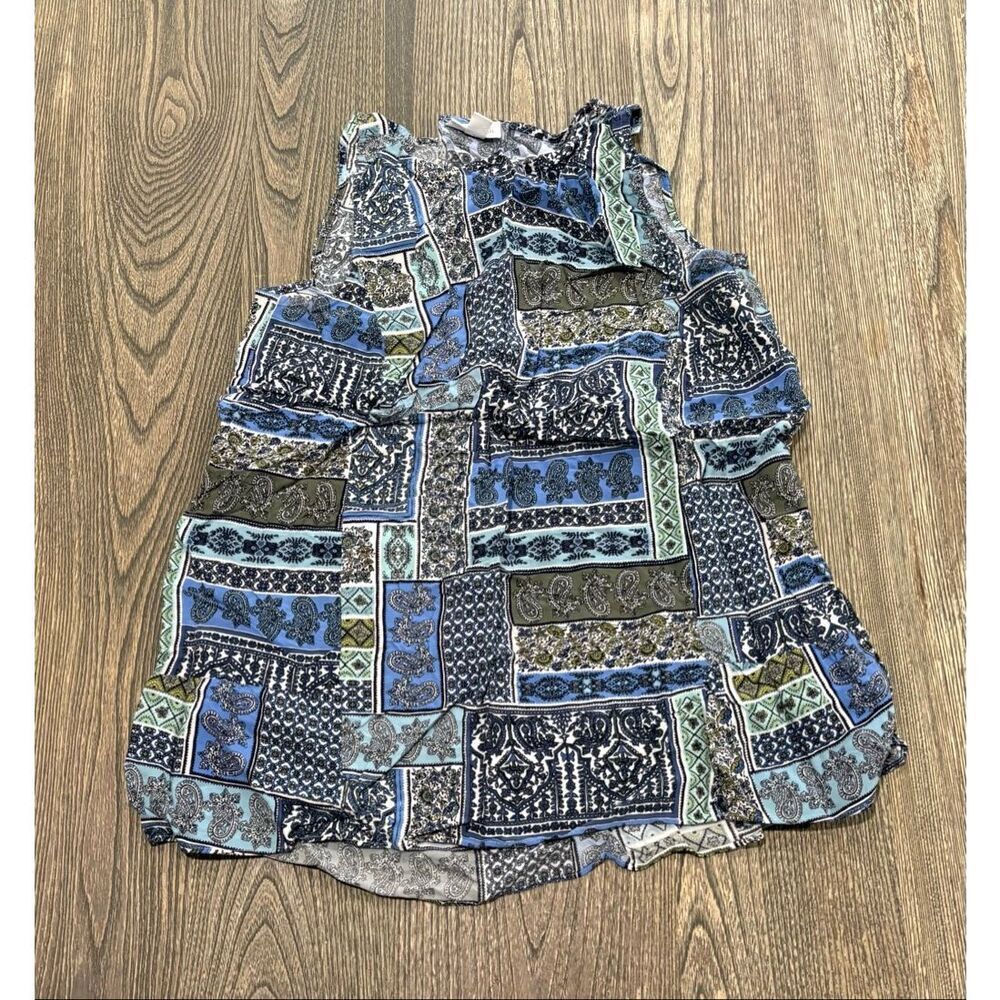 J. Jill Womens Tank Top Printed Patchwork Round Neck Sleeveless Blue Size S